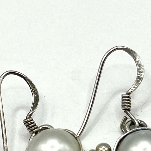 Dangle Pearl Earrings Sterling Silver 925  Fan Style with Center Faux Pearl VTG - Picture 7 of 8